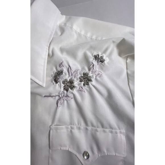 Chute Western Shirt White Embroidered Flowers Pearl Snap Large Cowgirl ranch - Picture 5 of 7